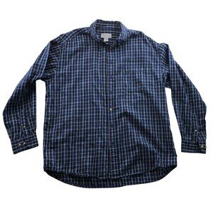 Eddie Bauer Mens Shirt Size XLT Long Sleeve Plaid Button Down Casual Top Navy